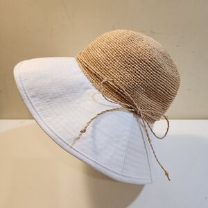 WYETH Chic Two-Tone Straw And Cotton Sun Hat OS